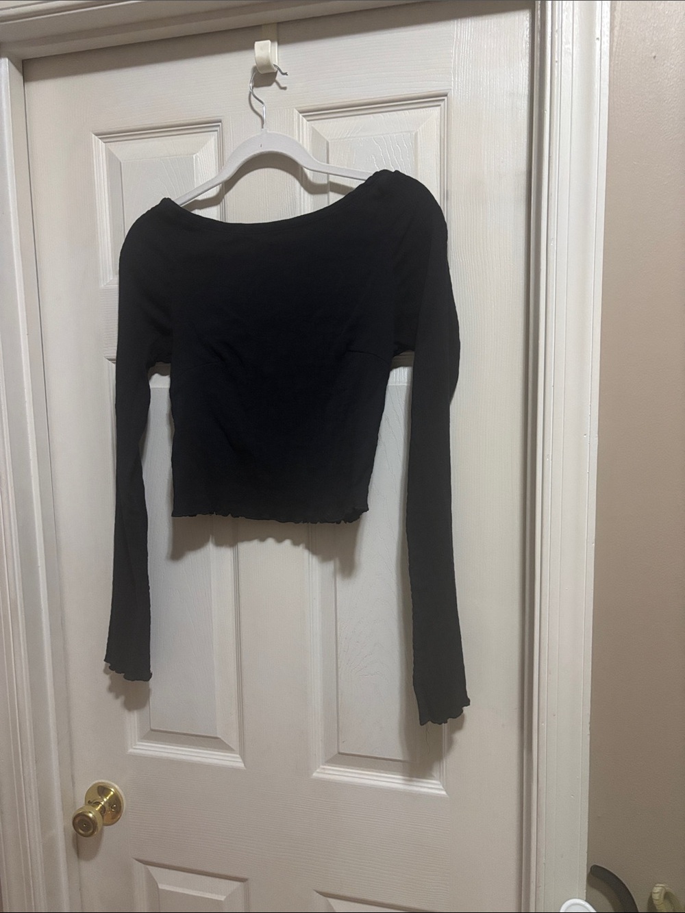 Free People Black Long-Sleeve Cropped Boatneck Top